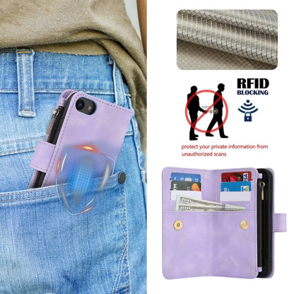 For iPhone 7 / 8 / SE 2022 Dream 9-Card Zipper Wallet RFID Leather Phone Case with Lanyard(Purple) - iPhone SE 2022 / 2020 / 8 / 7 Cases by buy2fix | Online Shopping UK | buy2fix