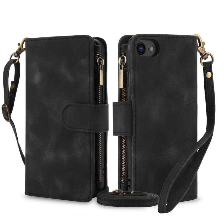 For iPhone 7 / 8 / SE 2022 Dream 9-Card Zipper Wallet RFID Leather Phone Case with Lanyard(Black) - iPhone SE 2022 / 2020 / 8 / 7 Cases by buy2fix | Online Shopping UK | buy2fix