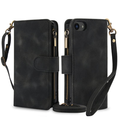 For iPhone 7 / 8 / SE 2022 Dream 9-Card Zipper Wallet RFID Leather Phone Case with Lanyard(Black) - iPhone SE 2022 / 2020 / 8 / 7 Cases by buy2fix | Online Shopping UK | buy2fix