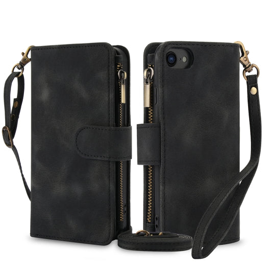 For iPhone 7 / 8 / SE 2022 Dream 9-Card Zipper Wallet RFID Leather Phone Case with Lanyard(Black) - iPhone SE 2022 / 2020 / 8 / 7 Cases by buy2fix | Online Shopping UK | buy2fix