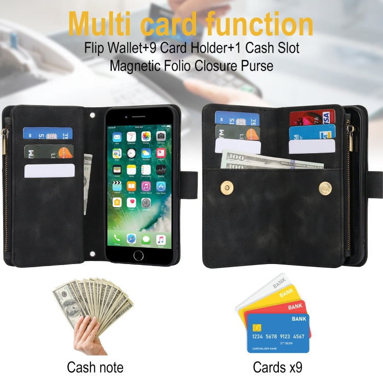 For iPhone 7 / 8 / SE 2022 Dream 9-Card Zipper Wallet RFID Leather Phone Case with Lanyard(Black) - iPhone SE 2022 / 2020 / 8 / 7 Cases by buy2fix | Online Shopping UK | buy2fix