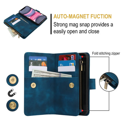 For iPhone 11 Dream 9-Card Zipper Wallet RFID Leather Phone Case with Lanyard(Blue) - iPhone 11 Cases by buy2fix | Online Shopping UK | buy2fix