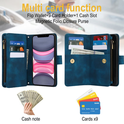 For iPhone 11 Dream 9-Card Zipper Wallet RFID Leather Phone Case with Lanyard(Blue) - iPhone 11 Cases by buy2fix | Online Shopping UK | buy2fix