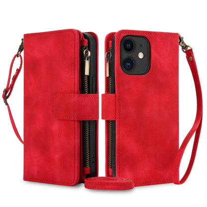 For iPhone 11 Dream 9-Card Zipper Wallet RFID Leather Phone Case with Lanyard(Red) - iPhone 11 Cases by buy2fix | Online Shopping UK | buy2fix