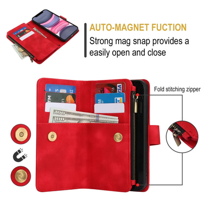 For iPhone 11 Dream 9-Card Zipper Wallet RFID Leather Phone Case with Lanyard(Red) - iPhone 11 Cases by buy2fix | Online Shopping UK | buy2fix