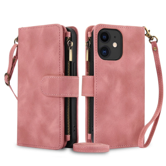 For iPhone 11 Dream 9-Card Zipper Wallet RFID Leather Phone Case with Lanyard(Rose Gold) - iPhone 11 Cases by buy2fix | Online Shopping UK | buy2fix
