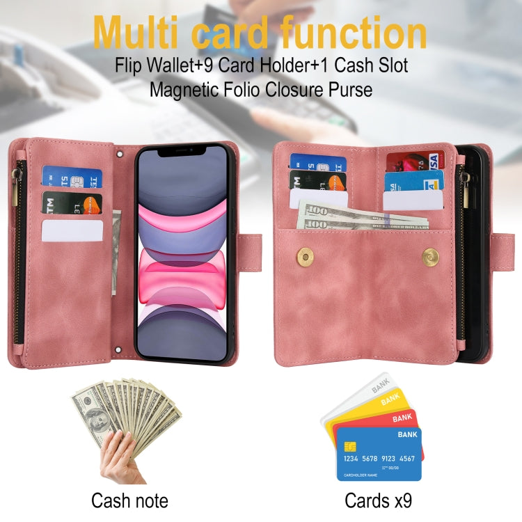 For iPhone 11 Dream 9-Card Zipper Wallet RFID Leather Phone Case with Lanyard(Rose Gold) - iPhone 11 Cases by buy2fix | Online Shopping UK | buy2fix