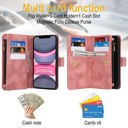 For iPhone 11 Dream 9-Card Zipper Wallet RFID Leather Phone Case with Lanyard(Rose Gold) - iPhone 11 Cases by buy2fix | Online Shopping UK | buy2fix