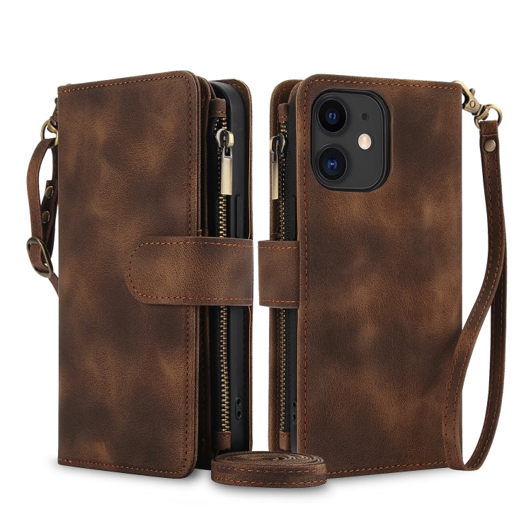 For iPhone 11 Dream 9-Card Zipper Wallet RFID Leather Phone Case with Lanyard(Brown) - iPhone 11 Cases by buy2fix | Online Shopping UK | buy2fix