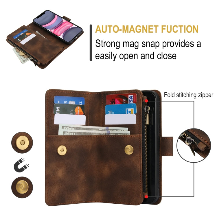 For iPhone 11 Dream 9-Card Zipper Wallet RFID Leather Phone Case with Lanyard(Brown) - iPhone 11 Cases by buy2fix | Online Shopping UK | buy2fix
