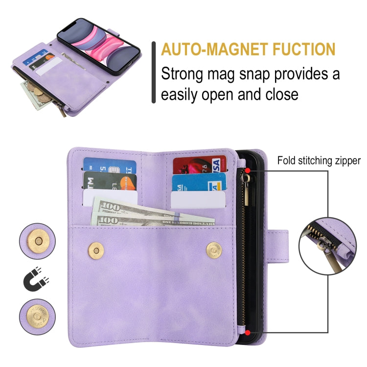 For iPhone 11 Dream 9-Card Zipper Wallet RFID Leather Phone Case with Lanyard(Purple) - iPhone 11 Cases by buy2fix | Online Shopping UK | buy2fix