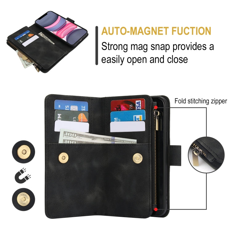 For iPhone 11 Dream 9-Card Zipper Wallet RFID Leather Phone Case with Lanyard(Black) - iPhone 11 Cases by buy2fix | Online Shopping UK | buy2fix