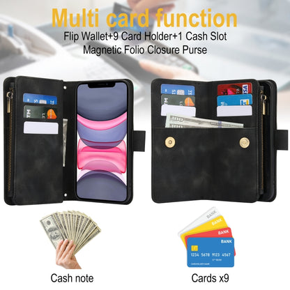 For iPhone 11 Dream 9-Card Zipper Wallet RFID Leather Phone Case with Lanyard(Black) - iPhone 11 Cases by buy2fix | Online Shopping UK | buy2fix