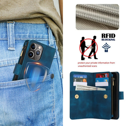 For iPhone 11 Pro Dream 9-Card Zipper Wallet RFID Leather Phone Case with Lanyard(Blue) - iPhone 11 Pro Cases by buy2fix | Online Shopping UK | buy2fix