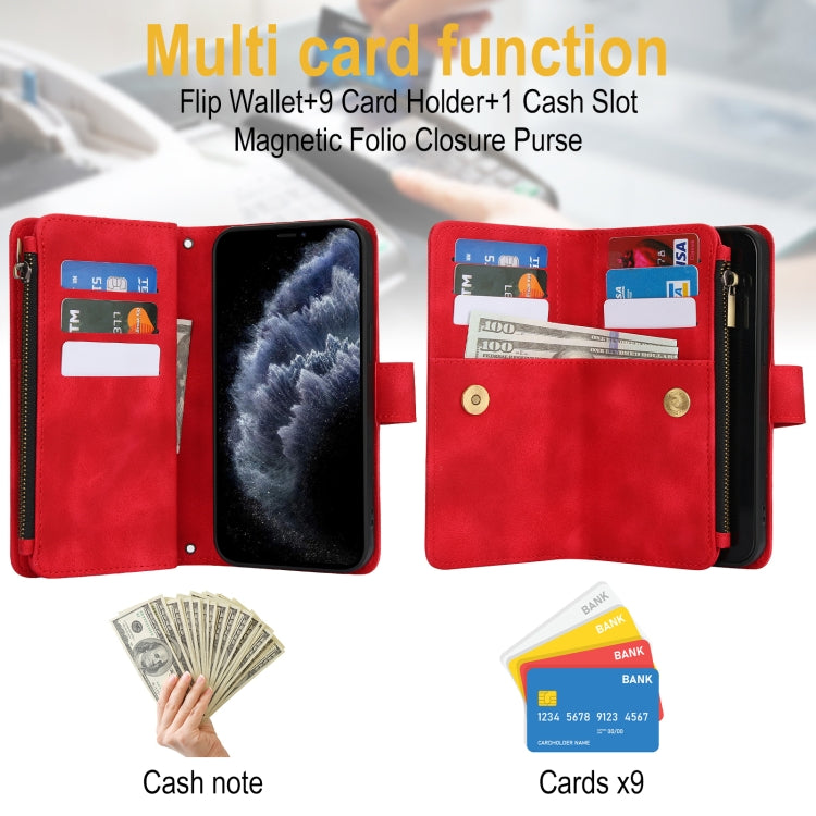 For iPhone 11 Pro Dream 9-Card Zipper Wallet RFID Leather Phone Case with Lanyard(Red) - iPhone 11 Pro Cases by buy2fix | Online Shopping UK | buy2fix
