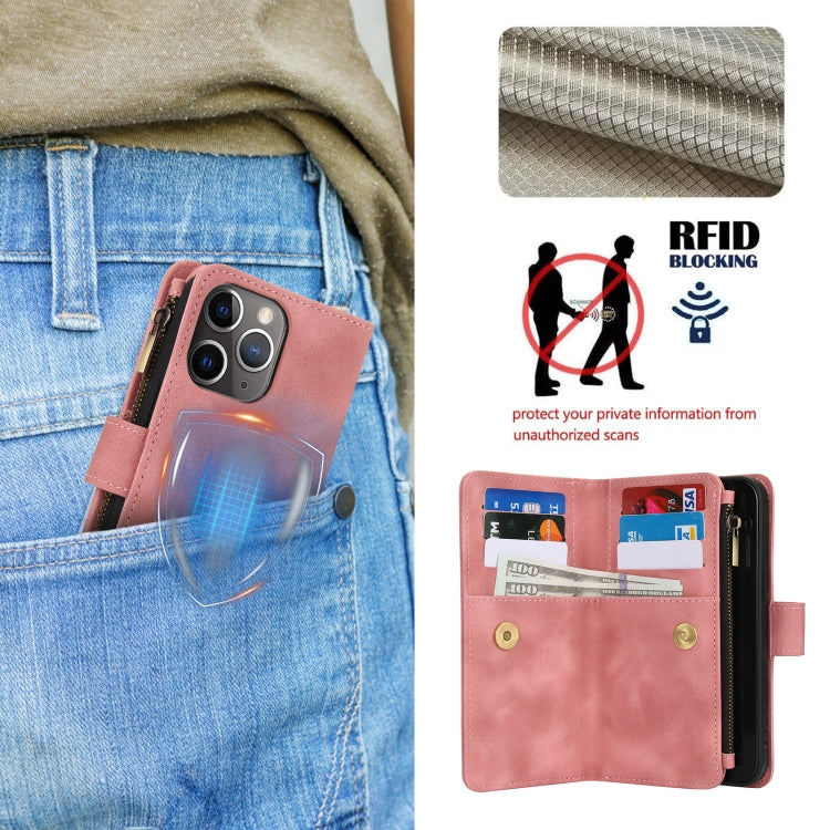 For iPhone 11 Pro Dream 9-Card Zipper Wallet RFID Leather Phone Case with Lanyard(Rose Gold) - iPhone 11 Pro Cases by buy2fix | Online Shopping UK | buy2fix