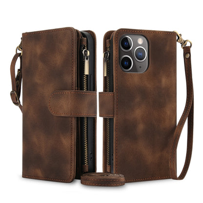 For iPhone 11 Pro Dream 9-Card Zipper Wallet RFID Leather Phone Case with Lanyard(Brown) - iPhone 11 Pro Cases by buy2fix | Online Shopping UK | buy2fix