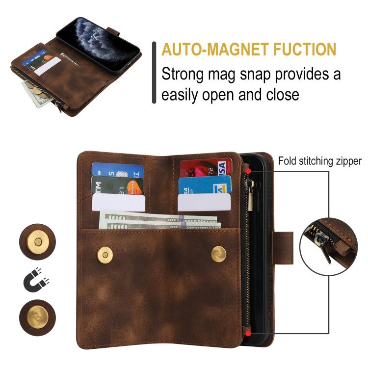 For iPhone 11 Pro Dream 9-Card Zipper Wallet RFID Leather Phone Case with Lanyard(Brown) - iPhone 11 Pro Cases by buy2fix | Online Shopping UK | buy2fix