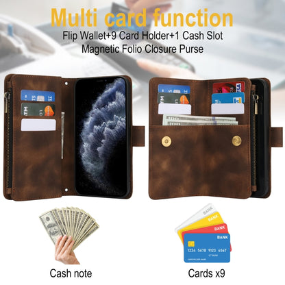 For iPhone 11 Pro Dream 9-Card Zipper Wallet RFID Leather Phone Case with Lanyard(Brown) - iPhone 11 Pro Cases by buy2fix | Online Shopping UK | buy2fix