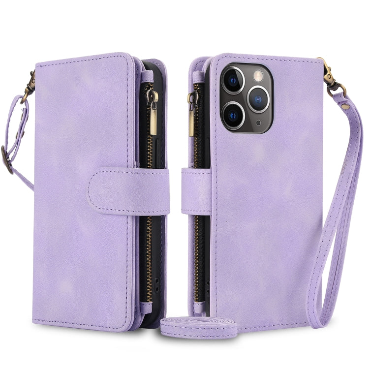 For iPhone 11 Pro Dream 9-Card Zipper Wallet RFID Leather Phone Case with Lanyard(Purple) - iPhone 11 Pro Cases by buy2fix | Online Shopping UK | buy2fix