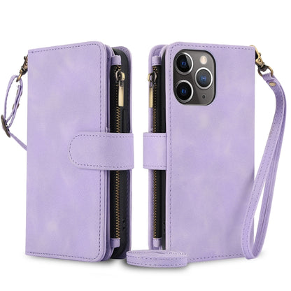 For iPhone 11 Pro Dream 9-Card Zipper Wallet RFID Leather Phone Case with Lanyard(Purple) - iPhone 11 Pro Cases by buy2fix | Online Shopping UK | buy2fix