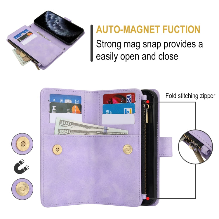 For iPhone 11 Pro Dream 9-Card Zipper Wallet RFID Leather Phone Case with Lanyard(Purple) - iPhone 11 Pro Cases by buy2fix | Online Shopping UK | buy2fix