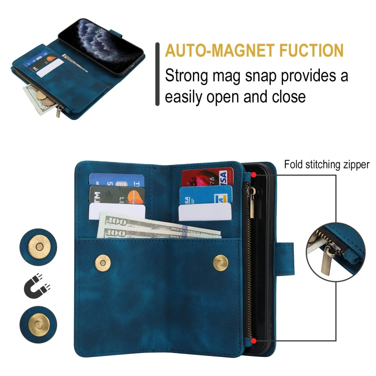 For iPhone 11 Pro Max Dream 9-Card Zipper Wallet RFID Leather Phone Case with Lanyard(Blue) - iPhone 11 Pro Max Cases by buy2fix | Online Shopping UK | buy2fix