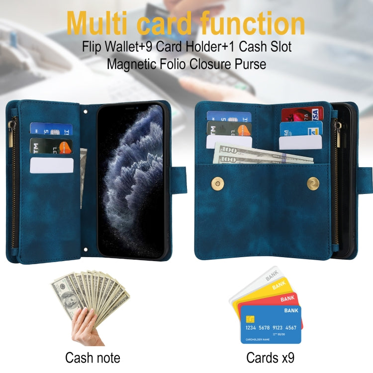 For iPhone 11 Pro Max Dream 9-Card Zipper Wallet RFID Leather Phone Case with Lanyard(Blue) - iPhone 11 Pro Max Cases by buy2fix | Online Shopping UK | buy2fix