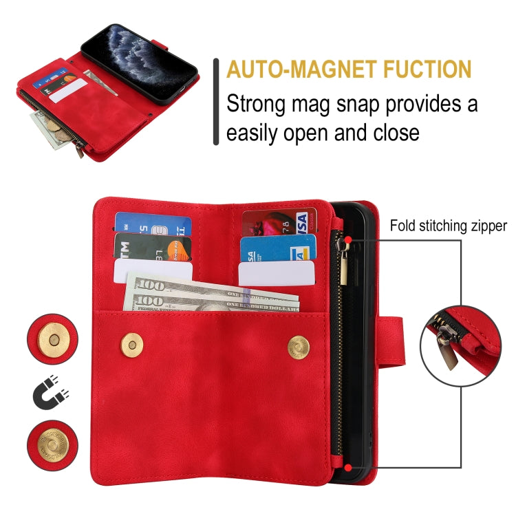 For iPhone 11 Pro Max Dream 9-Card Zipper Wallet RFID Leather Phone Case with Lanyard(Red) - iPhone 11 Pro Max Cases by buy2fix | Online Shopping UK | buy2fix