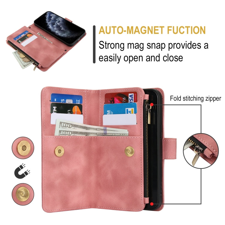 For iPhone 11 Pro Max Dream 9-Card Zipper Wallet RFID Leather Phone Case with Lanyard(Rose Gold) - iPhone 11 Pro Max Cases by buy2fix | Online Shopping UK | buy2fix