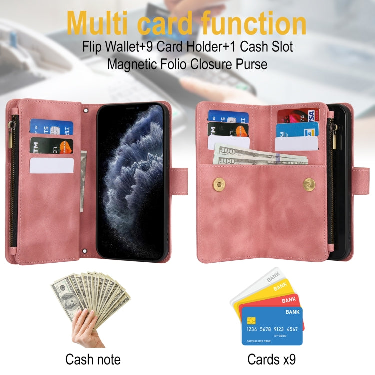 For iPhone 11 Pro Max Dream 9-Card Zipper Wallet RFID Leather Phone Case with Lanyard(Rose Gold) - iPhone 11 Pro Max Cases by buy2fix | Online Shopping UK | buy2fix