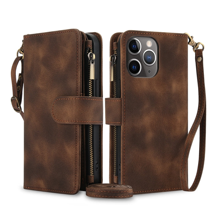 For iPhone 11 Pro Max Dream 9-Card Zipper Wallet RFID Leather Phone Case with Lanyard(Brown) - iPhone 11 Pro Max Cases by buy2fix | Online Shopping UK | buy2fix