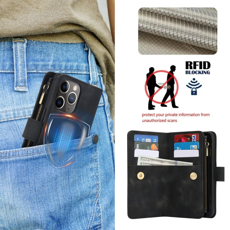 For iPhone 11 Pro Max Dream 9-Card Zipper Wallet RFID Leather Phone Case with Lanyard(Black) - iPhone 11 Pro Max Cases by buy2fix | Online Shopping UK | buy2fix