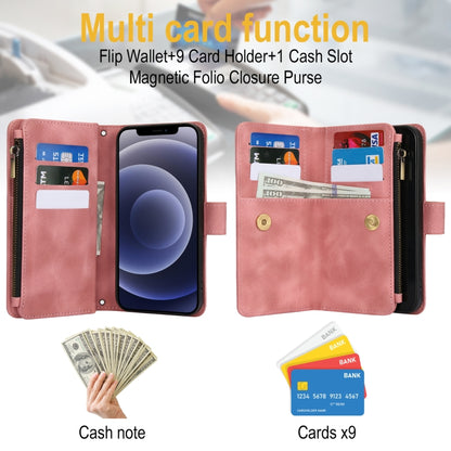For iPhone 12 Dream 9-Card Zipper Wallet RFID Leather Phone Case with Lanyard(Rose Gold) - iPhone 12 / 12 Pro Cases by buy2fix | Online Shopping UK | buy2fix