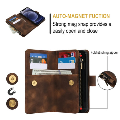 For iPhone 12 Dream 9-Card Zipper Wallet RFID Leather Phone Case with Lanyard(Brown) - iPhone 12 / 12 Pro Cases by buy2fix | Online Shopping UK | buy2fix