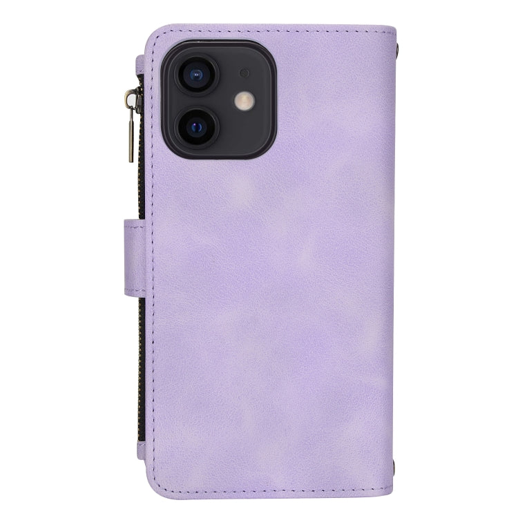 For iPhone 12 Dream 9-Card Zipper Wallet RFID Leather Phone Case with Lanyard(Purple) - iPhone 12 / 12 Pro Cases by buy2fix | Online Shopping UK | buy2fix