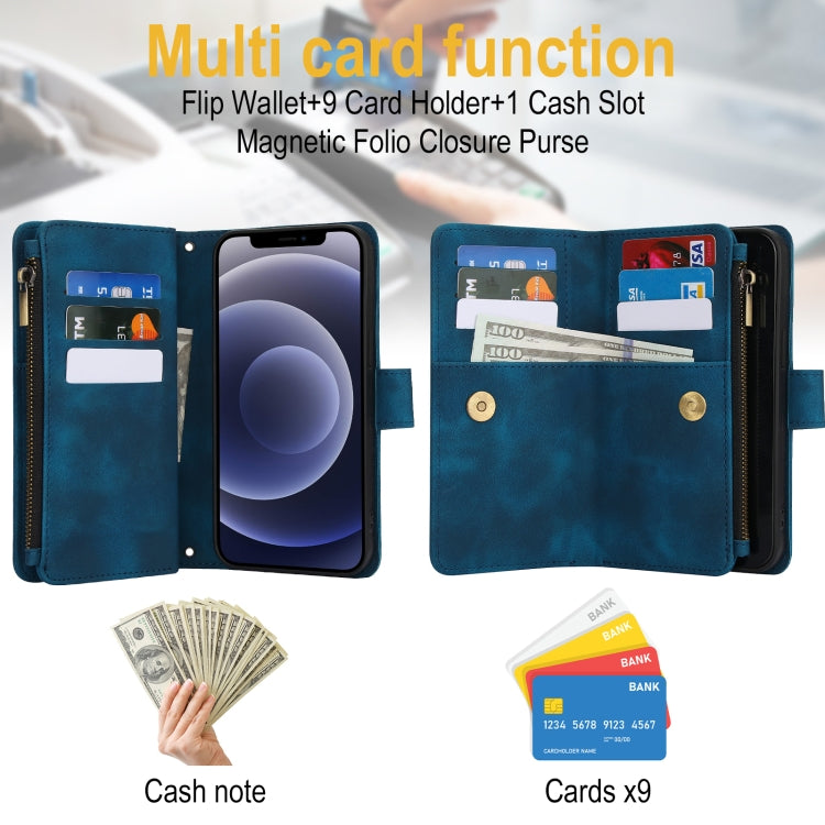 For iPhone 12 mini Dream 9-Card Zipper Wallet RFID Leather Phone Case with Lanyard(Blue) - iPhone 12 mini Cases by buy2fix | Online Shopping UK | buy2fix