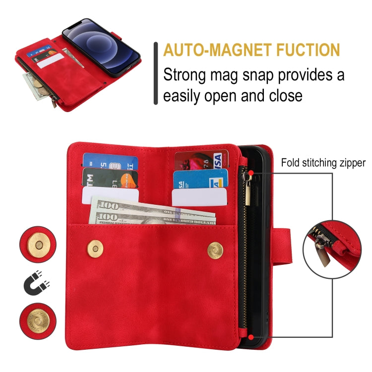 For iPhone 12 mini Dream 9-Card Zipper Wallet RFID Leather Phone Case with Lanyard(Red) - iPhone 12 mini Cases by buy2fix | Online Shopping UK | buy2fix