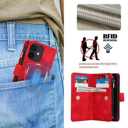 For iPhone 12 mini Dream 9-Card Zipper Wallet RFID Leather Phone Case with Lanyard(Red) - iPhone 12 mini Cases by buy2fix | Online Shopping UK | buy2fix