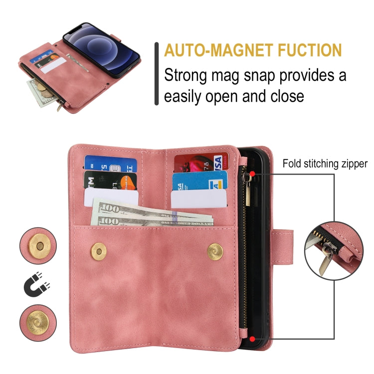 For iPhone 12 mini Dream 9-Card Zipper Wallet RFID Leather Phone Case with Lanyard(Rose Gold) - iPhone 12 mini Cases by buy2fix | Online Shopping UK | buy2fix