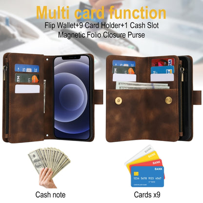For iPhone 12 mini Dream 9-Card Zipper Wallet RFID Leather Phone Case with Lanyard(Brown) - iPhone 12 mini Cases by buy2fix | Online Shopping UK | buy2fix