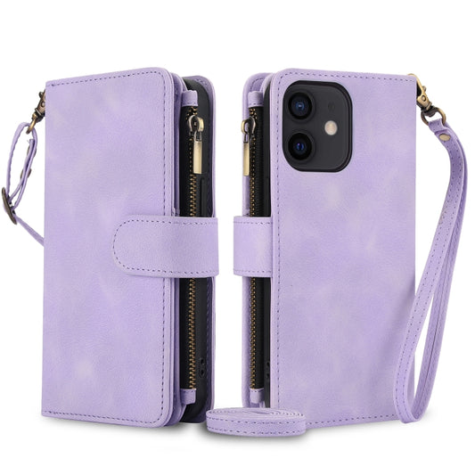 For iPhone 12 mini Dream 9-Card Zipper Wallet RFID Leather Phone Case with Lanyard(Purple) - iPhone 12 mini Cases by buy2fix | Online Shopping UK | buy2fix