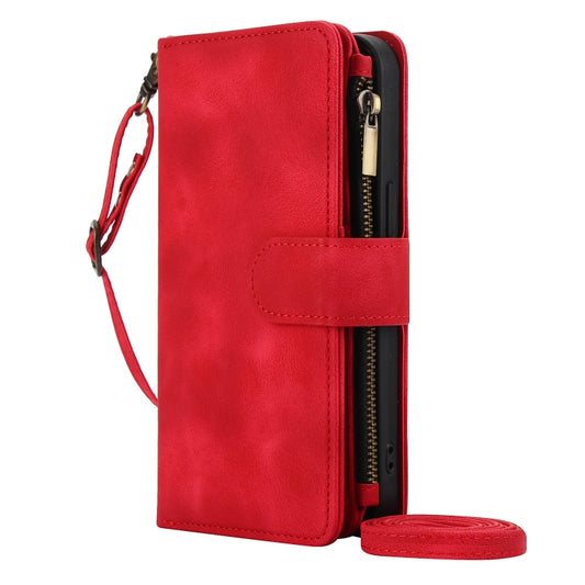 For iPhone 12 Pro Dream 9-Card Zipper Wallet RFID Leather Phone Case with Lanyard(Red) - iPhone 12 / 12 Pro Cases by buy2fix | Online Shopping UK | buy2fix