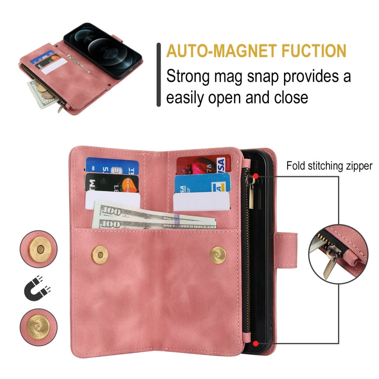 For iPhone 12 Pro Dream 9-Card Zipper Wallet RFID Leather Phone Case with Lanyard(Rose Gold) - iPhone 12 / 12 Pro Cases by buy2fix | Online Shopping UK | buy2fix