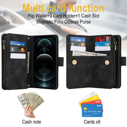 For iPhone 12 Pro Dream 9-Card Zipper Wallet RFID Leather Phone Case with Lanyard(Black) - iPhone 12 / 12 Pro Cases by buy2fix | Online Shopping UK | buy2fix