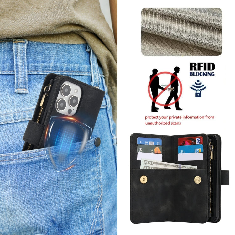 For iPhone 12 Pro Dream 9-Card Zipper Wallet RFID Leather Phone Case with Lanyard(Black) - iPhone 12 / 12 Pro Cases by buy2fix | Online Shopping UK | buy2fix