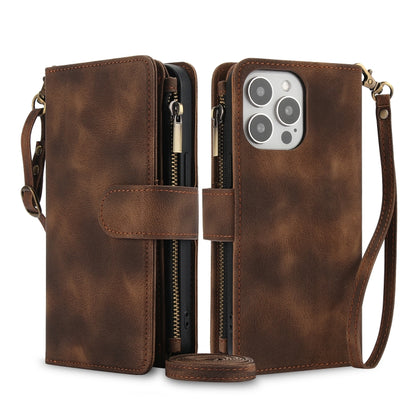 For iPhone 12 Pro Max Dream 9-Card Zipper Wallet RFID Leather Phone Case with Lanyard(Brown) - iPhone 12 Pro Max Cases by buy2fix | Online Shopping UK | buy2fix