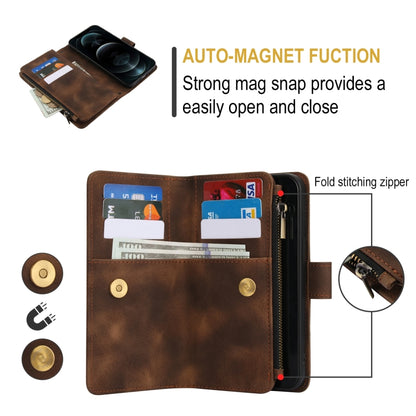 For iPhone 12 Pro Max Dream 9-Card Zipper Wallet RFID Leather Phone Case with Lanyard(Brown) - iPhone 12 Pro Max Cases by buy2fix | Online Shopping UK | buy2fix