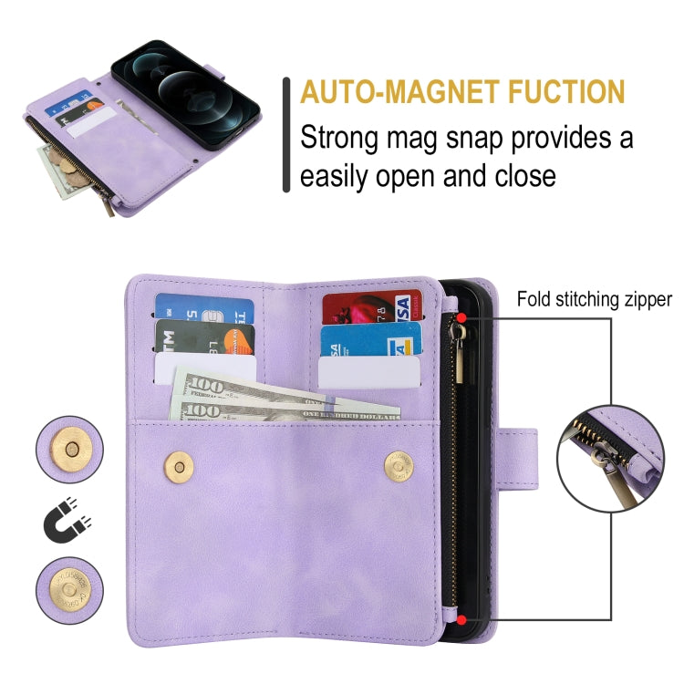 For iPhone 12 Pro Max Dream 9-Card Zipper Wallet RFID Leather Phone Case with Lanyard(Purple) - iPhone 12 Pro Max Cases by buy2fix | Online Shopping UK | buy2fix