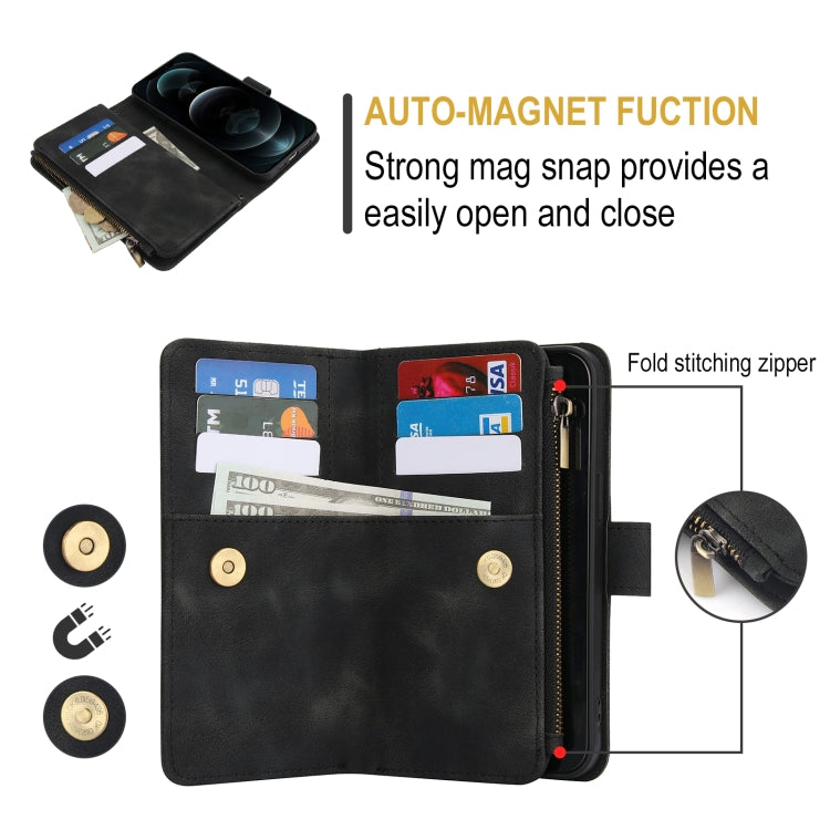 For iPhone 12 Pro Max Dream 9-Card Zipper Wallet RFID Leather Phone Case with Lanyard(Black) - iPhone 12 Pro Max Cases by buy2fix | Online Shopping UK | buy2fix